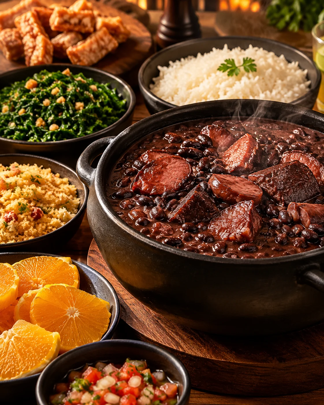 Feijoada brasileira tradicional em apresentação premium