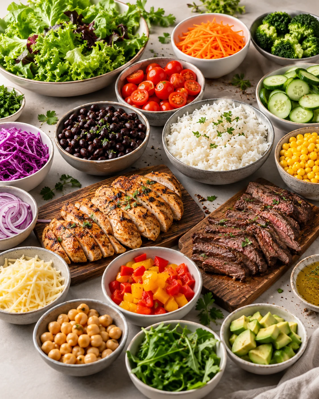 Ingredientes do cardápio separados para escolha
